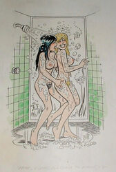 2girls archie_comics betty_and_veronica betty_cooper black_hair blonde_hair breasts dan_decarlo female human multiple_females multiple_girls nude shower veronica_lodge yuri