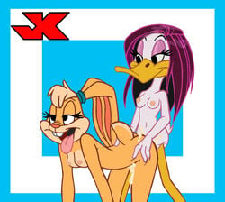 2girls all_fours anthro bent_over bird bunny_girl cum cum_inside doggy_style duck fur furry futanari intersex interspecies jk lola_bunny looney_tunes mammal new_lola_bunny rabbit straight_hair the_looney_tunes_show tina_russo