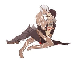 2boys cmnm color dragon_age_2 elf fenris_(dragon_age) gay hawke male male_only multiple_males tagme yaoi