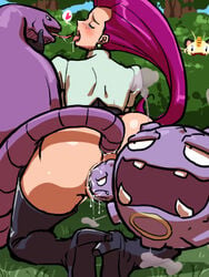 anal arbok boots double_penetration female habatakuhituji head_in_pussy head_insertion high_heel_boots human jessie_(pokemon) meowth nintendo pokemon pokephilia pussy snake snake_bestiality snake_insertion snake_tongue straight tail_sex team_rocket thigh_boots weezing zoophilia