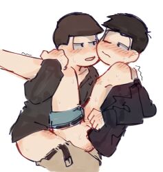 atsushi_(osomatsu-san) blush gay_sex karamatsu_matsuno looking_at_each_other looking_at_partner matsuno_karamatsu mr._osomatsu no_visible_genitalia osomatsu-kun osomatsu-san osomatsu_matsuno sex sweat tagme