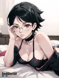 1girls ai_generated black_hair boruto:_naruto_next_generations boruto:_two_blue_vortex female_only large_breasts light-skinned_female mangekyou_sharingan naruto naruto_(series) red_eyes sarada_uchiha sharingan teenage_girl teenager tomboy