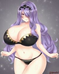 1girls black_panties bra camilla_(fire_emblem) cleavage female female_only fire_emblem fire_emblem_fates huge_breasts looking_at_viewer nintendo panties smile solo underwear yukimiiart