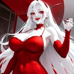 ai_generated nemus_waifu_generator pale_skin red_dress red_eyes red_lips red_nails sayori_yamagami tagme white_hair