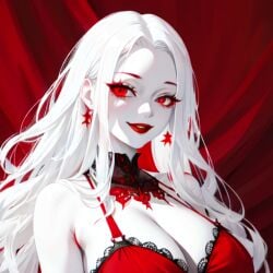 ai_generated nemus_waifu_generator pale_skin red_dress red_eyes red_lips sayori_yamagami tagme white_hair