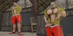 1boy 3d big_penis boner bulge erection flaccid friday_the_13th jason_voorhees male male_only pecs penis rtzero shorts solo solo_male tagme