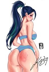 1girls artist_logo ass ass_focus ass_slap bare_shoulders barely_clothed big_ass big_breasts bikini bikini_bottom bikini_top blue_hair blush breasts child_bearing_hips clothing curvaceous curvy curvy_female curvy_figure ear_piercing ear_ring earrings eyebrows eyelashes eyeshadow female female_focus female_only glistening glistening_body glistening_butt hair_strand hi_res high_ponytail huge_ass human human_female jewelry k/da_all_out_kai'sa k/da_all_out_series kai'sa konomidraw large_breasts league_of_legends light_skin lips lipstick long_hair looking_at_viewer looking_back makeup mascara multicolored_hair perfect_body ponytail purple_eyes riot_games seductive seductive_look shiny_skin simple_background slap slap_mark slapping_butt solo solo_focus standing sweat swimsuit thick thick_ass thick_legs thick_lips thick_thighs very_long_hair video_games voluptuous water wet white_background