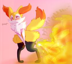 1girls anthro biting_lip blush braixen canid canine carafalsa fakerface45 fart fart_cloud fart_fetish female female_only fire fire_fart fox freckles furry furry_only generation_6_pokemon mammal multicolored_body multicolored_fur nintendo orange_body orange_fur pink_background pokemon pokemon_(species) raised_tail solo stick tail white_body white_fur yellow_body yellow_fur