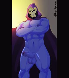 balls bara blue_body blue_skin boner crossed_arms erection hood male male_only masters_of_the_universe muscles muscular nude penis rickpenman skeletor skull skull_head solo solo_male