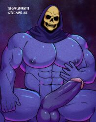 aledraws19 balls bara big_balls big_pecs big_penis blue_body blue_skin boner erection hood male male_only masters_of_the_universe muscles muscular nude penis sitting skeletor skull skull_head solo solo_male spread_legs