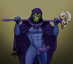 balls bara blue_body blue_skin boner erection hood male male_only masters_of_the_universe muscles muscular ninety-9 penis skeletor skull skull_head solo solo_male