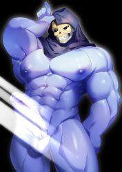 balls bara big_penis blue_body blue_skin boner erection hood male male_only masters_of_the_universe muscles muscular not_hotspring nude penis skeletor skull skull_head solo solo_male