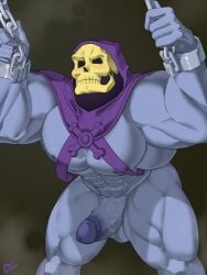 balls bara blue_body blue_skin boner chained_wrists chains cwaffle erection hood male male_only masters_of_the_universe muscles muscular pantsless penis skeletor skull skull_head solo solo_male