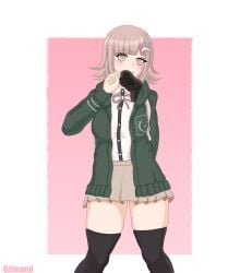 1girls danganronpa exposed_thighs female_only happy joystick looking_at_viewer nanami_chiaki ozimand pink_eyes thick_thighs thighhighs thighs upwing_bell