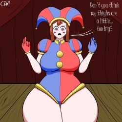 1girls 2023 2d 2d_(artwork) 2d_artwork big_ass big_breasts big_thighs brown_hair cereza64 dialogue glitch_productions gloves gooseworx huge_thighs jester jester_cap jester_girl leotard multicolored_eyes nervous nervous_face pomni pomni_(the_amazing_digital_circus) self_upload stage the_amazing_digital_circus thighs