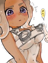 agent_8_(side_order) agent_8_(splatoon) artist_request big_breasts blush clothed embarrassed female nintendo octoling octoling_girl splatoon splatoon_3 splatoon_3:_side_order tagme tagme_(artist) tan tan-skinned_female tan_body tan_skin teasing unknown_artist white_background