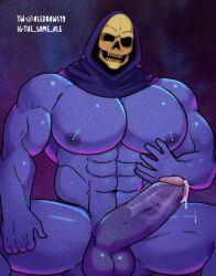 aledraws19 balls bara big_balls big_pecs big_penis blue_body blue_skin blush boner erection hood male male_only masters_of_the_universe muscles muscular nude penis sitting skeletor skull skull_head solo solo_male spread_legs