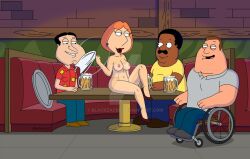 accurate_art_style blackzacek breasts cleveland_brown completely_nude_female family_guy glenn_quagmire joe_swanson lois_griffin naked_footwear naked_heels nipples no_panties nude waitress