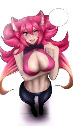 abs animal_ears cleavage empty_speech_bubble gradient_hair hot_pink_hair latam_virtual_youtuber looking_at_viewer lunaria_ayaren n4hkz smile solo_female sportswear twintails uneven_eyes virtual_youtuber vtuber vtuberfanart youtube_hispanic