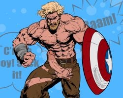 bara blonde_hair captain_america erection male_only marvel muscles muscular penis ripped_clothing solo solo_male spaceguybob superhero