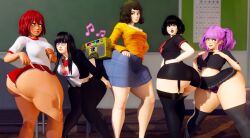 5girls ass ass_grab big_ass big_butt black_clothing black_hair classroom glasses gold_boombox_(prevence) gym_clothes gym_shorts gym_uniform huge_ass huge_butt musical_note oc panties persona persona_5 pink_hair prevence red_hair sadayo_kawakami school_uniform short_skirt smile smirk stockings thick_thighs thighs