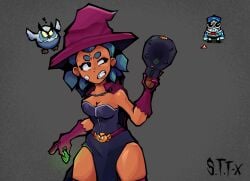 blue_hair brawl_stars cleavage hoot_hoot_shelly lou_(brawl_stars) owl shelly_(brawl_stars) thighs witch witch_hat