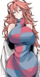 1girls 2023 android android_21 android_21_(good) android_21_(human) arc_system_works artist_signature bandai_namco bare_shoulders big_breasts blue_eyes breasts brown_hair dragon_ball dragon_ball_fighterz ear_piercing earrings elbow_gloves fanart gold_jewelry hair_between_eyes hips hourglass_figure huge_breasts jewelry labcoat large_breasts light-skinned_female light_skin long_hair looking_at_viewer massive_breasts messy_hair multicolored_clothing omochi_db stockings thighhighs turtleneck voluptuous voluptuous_female vomi_(dragon_ball)