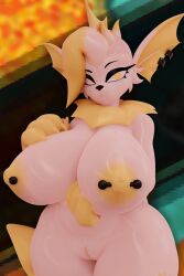 3d big_breasts geodat64 looking_at_viewer mei_(geodat64) oc original_character paws pokemon_(species) pussy thighs vaporeon white_skin yellow_body yellow_eyes