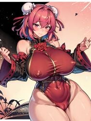 1girls 2d abs ai_generated bare_shoulders belly belly_button big_breasts blush breasts buns cameltoe curvaceous detached_sleeves female female_focus hips hourglass_figure kasen_ibaraki leotard looking_at_viewer nipple_bulge pink_eyes pink_hair short_hair smakiel solo source standing thick_hips thick_thighs thighs touhou tummy twin_buns