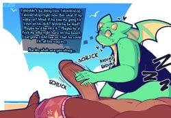 <3 1boy 1girls 2023 2_horns artist_name beach blush brown_scales cheating chubby_anthro chubby_female daughter daughter_(lore) dragon english_text father_(lore) father_and_child_(lore) father_and_daughter female green_body green_scales hand_on_another's_penis hand_on_penis handjob heart horns incest inkplasm leotard loch_(welwraith) marilin_(inkplasm) navel on_back outside penis public_nudity public_sex sand scalie shorts sleeping somnophilia speech swimming_trunks text_box welwraith wings zzz