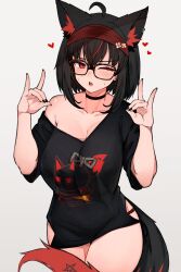 big_breasts black_hair fox_ears fox_girl glasses hololive hololive_gamers hololive_gen_1 hololive_japan kemonomimi kurokami_fubuki red_eyes varniskarnis virtual_youtuber