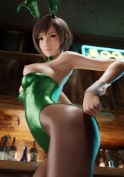 1girls 3d 3d_(artwork) ass billyhhyb blender_(software) breasts brown_eyes brown_hair bunny_girl bunnysuit final_fantasy final_fantasy_vii final_fantasy_vii_remake green_leotard leggings looking_at_viewer pantyhose playboy_bunny short_hair solo square_enix standing thick_thighs thighs yuffie_kisaragi