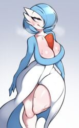 1girls anthro blue_hair breasts chest_spike cleavage female female_pokemon gardevoir generation_3_pokemon hair_over_one_eye hi_res huge_breasts naughty_face nintendo pokémon_(species) pokemon pokemon_(species) saltyxodium shiny_gardevoir shiny_pokemon short_hair smile textless thick_thighs white_body