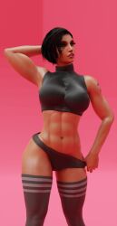 1girls 3d 3d_(artwork) big_ass black_hair black_panties brown_body brown_skin dark-skinned_female dark_skin egyptian egyptian_female fareeha_amari female fit_female human large_breasts overwatch overwatch_2 panties pharah posing simple_background tanuking3d thighhighs tight_clothing