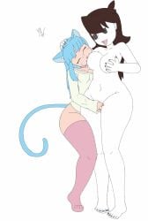 2girls animated blue_hair breast_sucking breasts brown_hair catgirl collar courtney_(projectsnt) female female_only gif grabbing_breasts half-dressed jaiden jaiden_animations mr_lewdologist multiple_girls naked pink_socks sweater tongue_out youtube youtuber