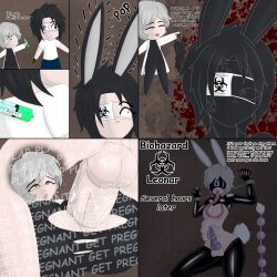 2boys anal anal_beads anger anger_vein belly_bulge big_penis biohazardleonar black_hair bunny_costume bunny_ears bunnysuit buttplug eye_patch femboy leonar(character) long_tongue male_on_femboy male_only mating_press reverse_bunnysuit silver_hair yuuto