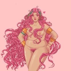 1girls aphrodite aphrodite_(hades) casual chubby chubby_female curvy curvy_figure dark_skin divine_slut female goddess hades_(game) hips nude nudist pink_hair pubic_hair pussy solo very_long_hair wide_hips