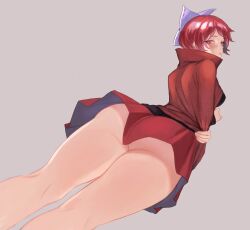 1girls 2022 ass blush bow cape from_behind from_below hairbow looking_at_viewer looking_back no_panties red_eyes red_hair sekibanki short_hair skirt standing tagme thighs touhou upskirt wiaxixia