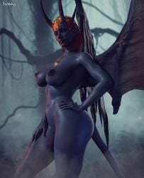 1girls 3d 3d_(artwork) baldur's_gate baldur's_gate_3 big_breasts breasts dungeons_and_dragons female female_only forgotten_realms horns mizora necklace nipples partemis red_eyes red_hair solo_female succubus vagina wings