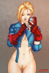 bilnsfw blonde_hair bottomless cammy_white pussy selfie street_fighter