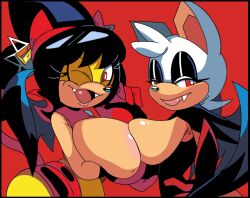 2girls breasts breasts_to_breasts female furry honey_the_cat kingraam large_breasts rouge_the_bat sega sonic_(series) sonic_the_hedgehog_(series) topless_female