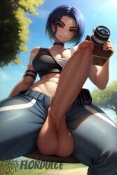 ai_generated balls brown_eyes camera dominant erect_penis erection flordulce from_below futa_only futanari holding_camera holding_object intersex looking_at_viewer looking_down mostly_clothed multicolored_hair outdoors penis perrin_(pokemon) pokemon pokemon_sv pubic_hair seductive seductive_look seductive_smile solo_futa standing testicles