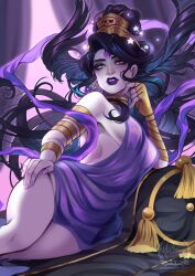 1girls black_hair hades_(game) lilbluubird line_art nyx_(hades) pinup see-through see-through_clothing solo