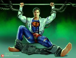 1boy actor big_bulge bondage bound bulge carlos_gzz caucasian caucasian_male celebrity clark_kent david_corenswet dc feet huge_bulge in_character kal-el male male_only muscles muscular muscular_male ripped_clothing solo solo_male superman superman_(2025) superman_(series)