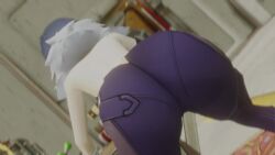 3d animated ass ass_focus ass_shake bare_shoulders blue_hair bodysuit female from_behind genshin_impact huge_ass jiggle kishi no_sound pants shiny shiny_hair short_hair solo tagme twerking video yelan_(genshin_impact)