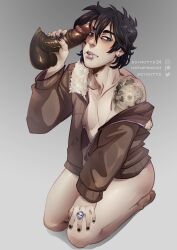 black_hair black_penis clothing handjob jacket male_only nico_di_angelo percy_jackson_and_the_olympians soynutts