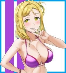 1girls blonde_hair green_eyes love_live! love_live!_sunshine!! ohara_mari swimsuit tagme