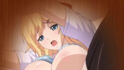 1girls animated animated_gif big_breasts blonde_hair blue_eyes bouncing_breasts collaboration_works hidden_sex implied_sex mankitsu_happening mitsuki_otona screenshot tagme