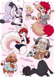 7girls ass behind_view big_breasts bovine breasts clothing cow_girl fluffy fluffy_ears fluffy_hair fluffy_tail fox fox_girl furry human jasminthemanticore kemonomimi moth moth_girl multiple_girls paws peace_sign smile tagme thick_thighs thighs