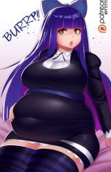 bbw belly_overhang big_belly big_breasts big_female burp burping chubby chubby_female fat fat_ass fat_female fat_fetish fat_girl fat_woman fatty hand_on_belly kipteitei large_female obese obese_female overweight overweight_female panty_&_stocking_with_garterbelt plump pork_chop stocking_anarchy thick_thighs weight_gain